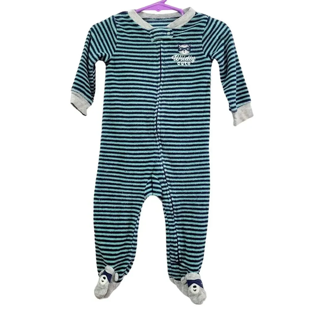 Carter’s Boy Striped Raccoon Zip Terry‎ Footed Sleep & Play One-Piece 9 month